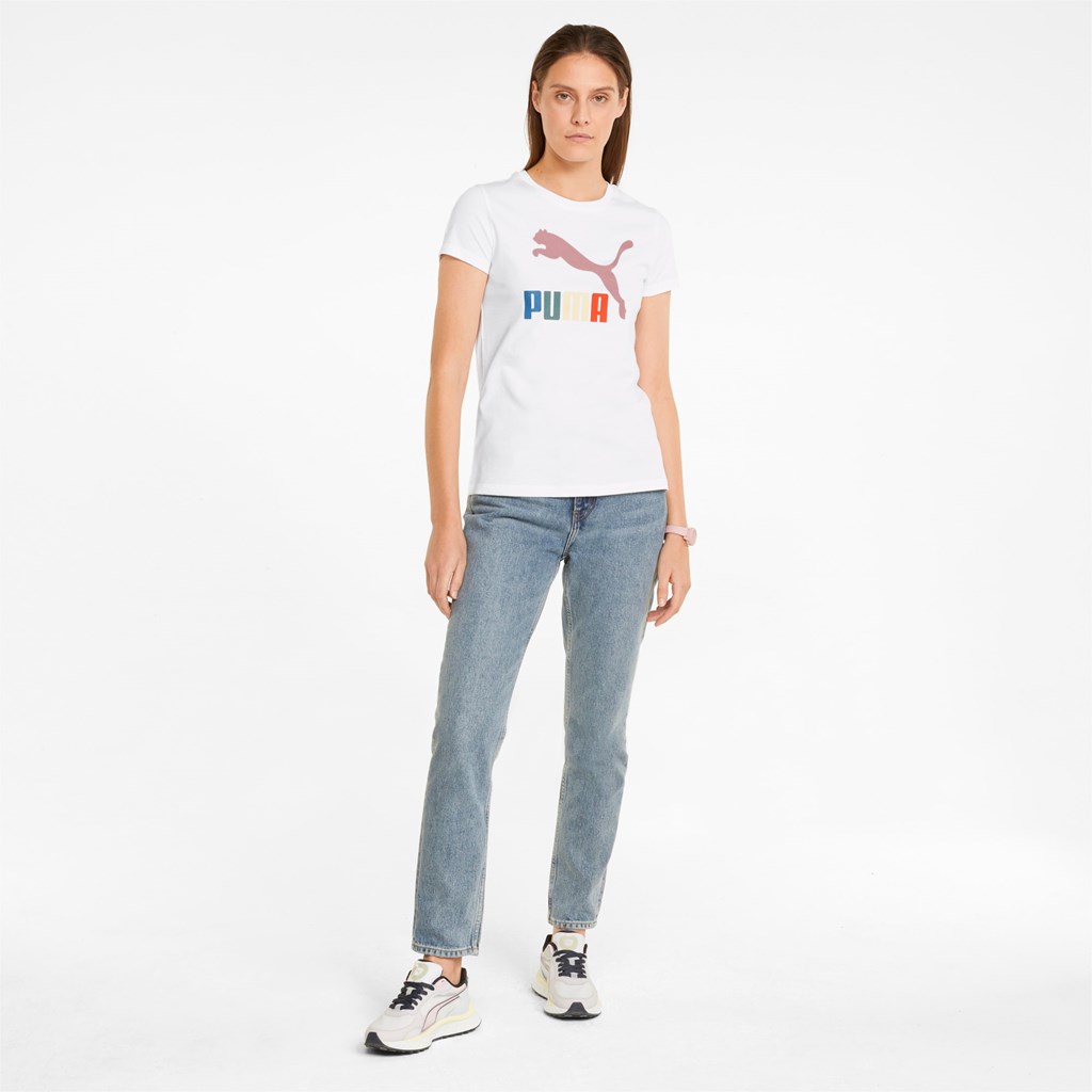 White / Go For Puma Classics Logo Interest Women's Tee | 6904ONHBP