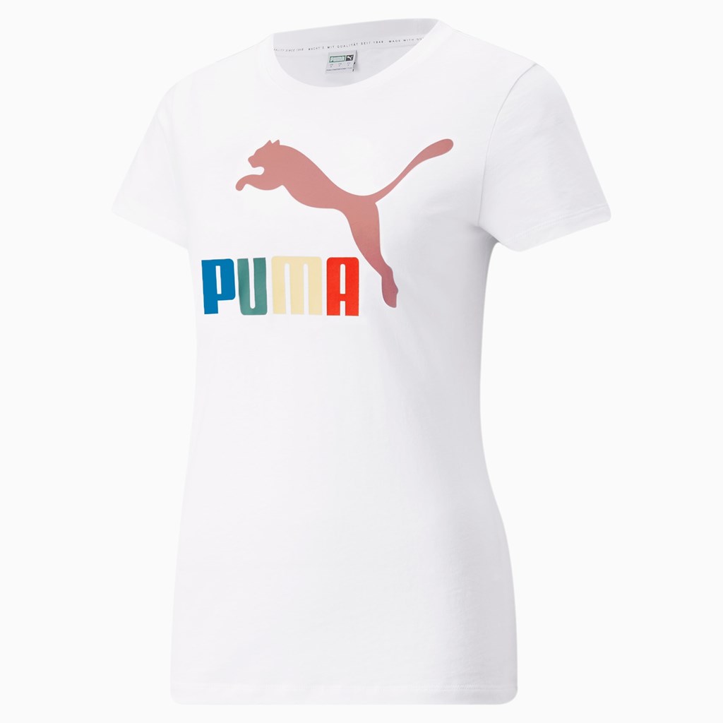 White / Go For Puma Classics Logo Interest Women's Tee | 6904ONHBP