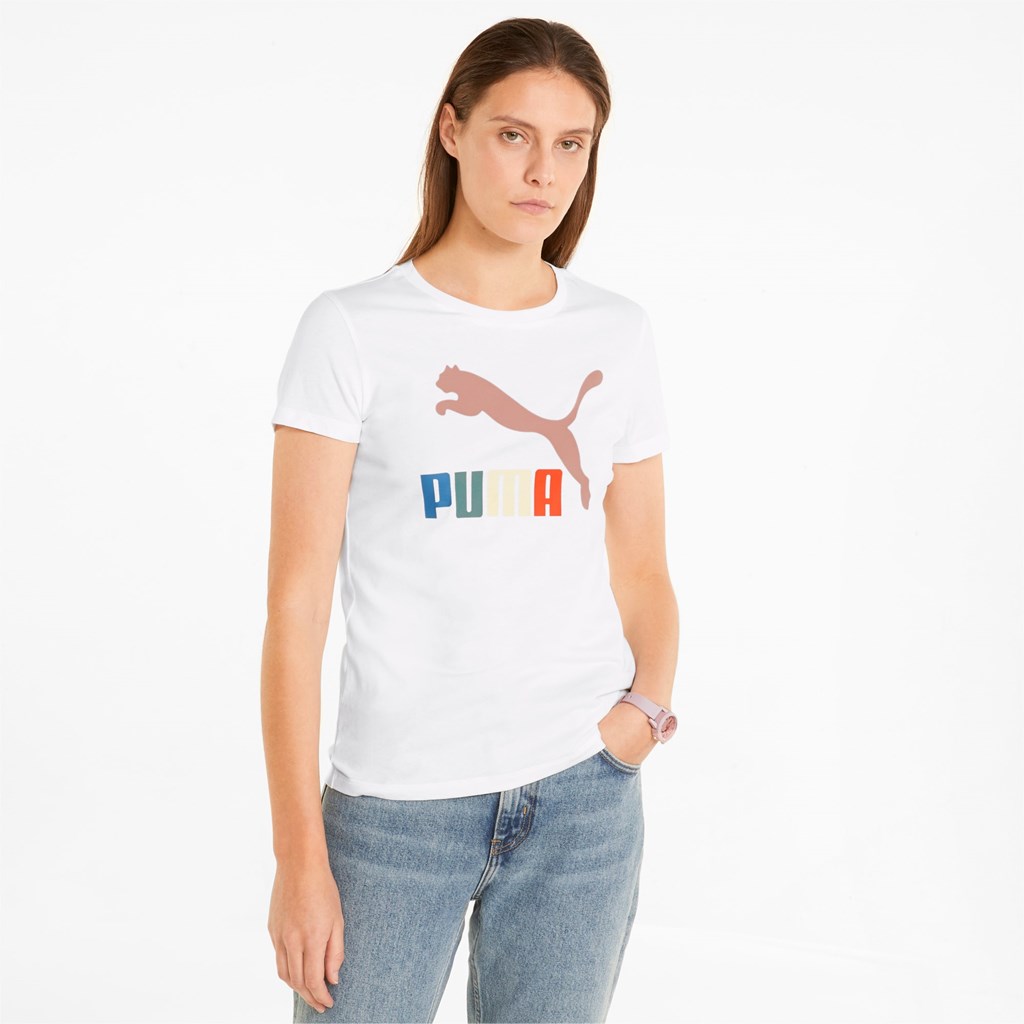 White / Go For Puma Classics Logo Interest Women\'s Tee | 6904ONHBP