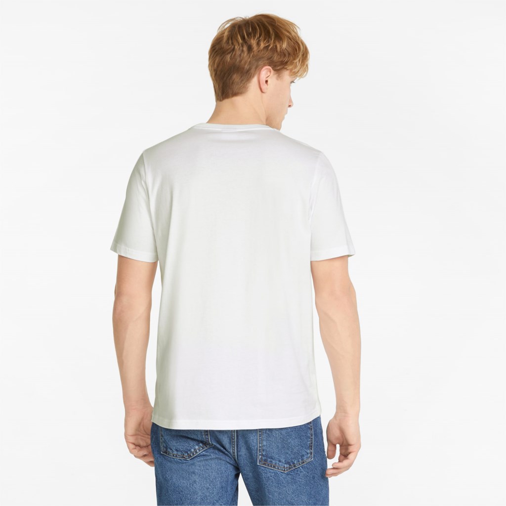 White / Gold Puma Classics Logo Metallic Men's Tee | 7936CTMED