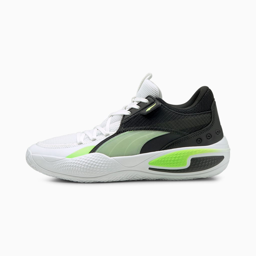 White / Green Glare Puma Court Rider I Men\'s Basketball Shoes | 7143XOCDL