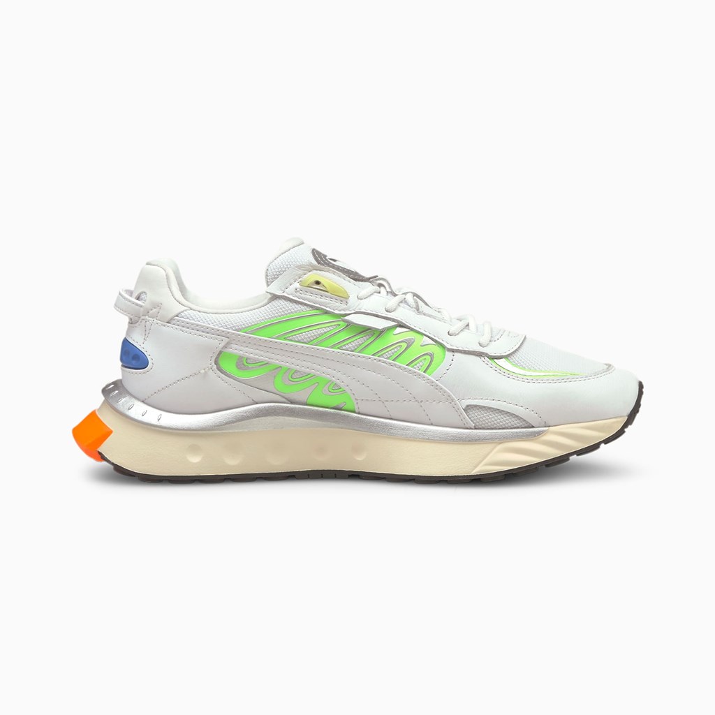 White / Green Glare Puma Wild Rider Techno Men's Sneakers | 8503IXTZW