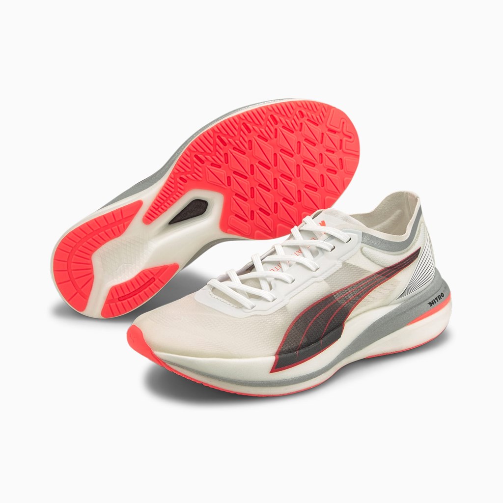 White / Lava Blast Puma Deviate NITRO ELITE Men's Running Shoes | 3960XNJQM