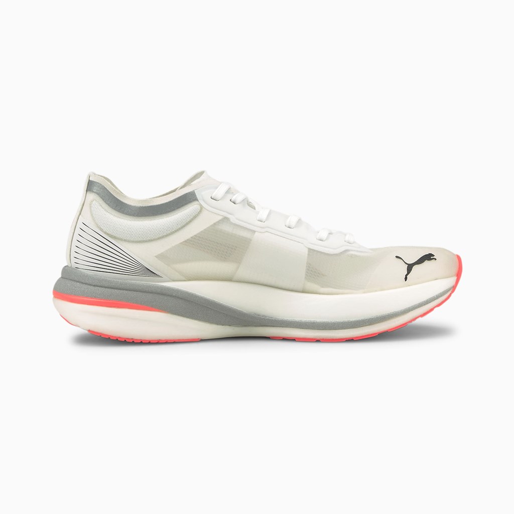 White / Lava Blast Puma Deviate NITRO ELITE Men's Running Shoes | 3960XNJQM