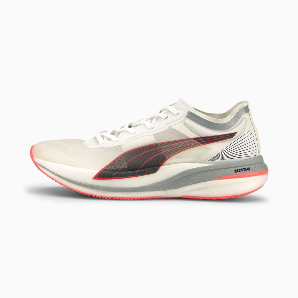 White / Lava Blast Puma Deviate NITRO ELITE Men\'s Running Shoes | 3960XNJQM