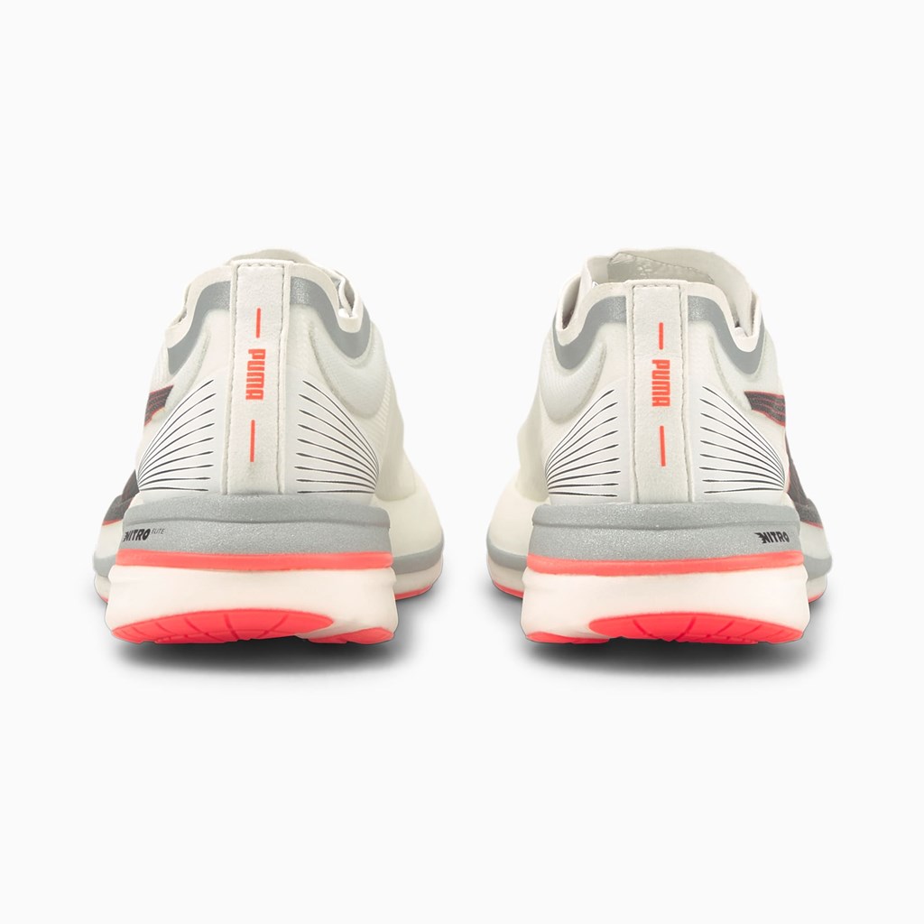 White / Lava Blast Puma Deviate NITRO ELITE Women's Running Shoes | 9146DMZLF