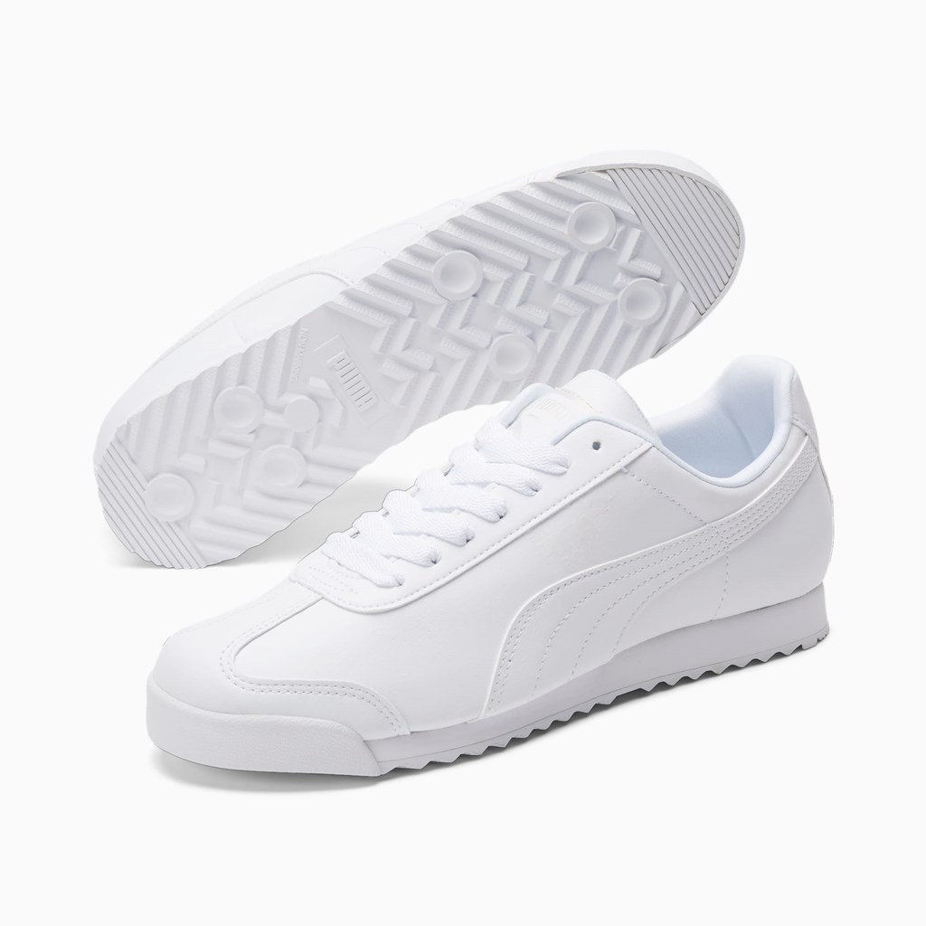 White / Light Gray Puma Roma Basic Men's Sneakers | 2574TQMKX