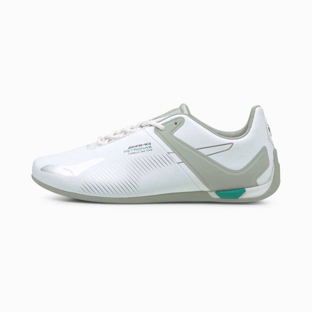 White / Mercedes Team Silver / Spectra Green Puma Mercedes F1 A3ROCAT Men\'s Motorsport Shoes | 8416CKUSD