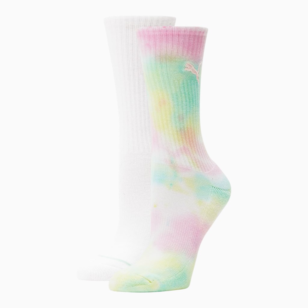 White / Multi Puma Tie Die Crew Socks [2 Pack] Women\'s Socks | 6730PSUGJ