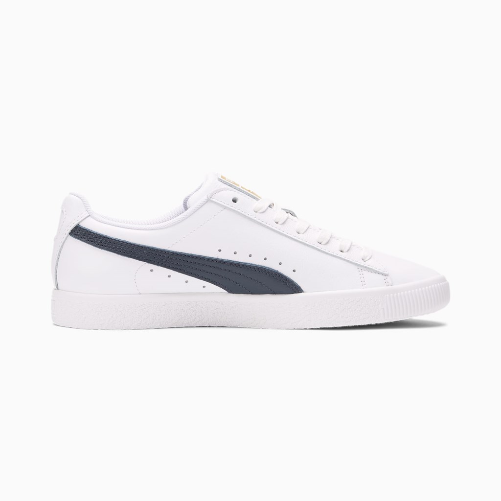 White / New Navy / Team Gold Puma Clyde Core Foil Men's Sneakers | 0216JRYNV