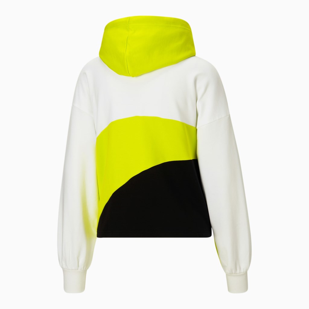 White / Nrgy Yellow Puma City Lights Track Women's Hoodie | 4591EGKZS