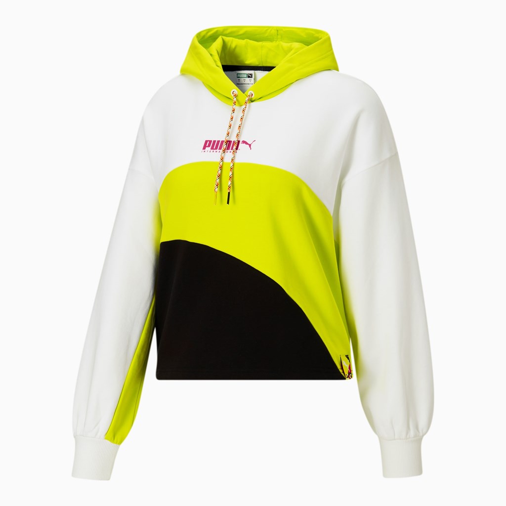 White / Nrgy Yellow Puma City Lights Track Women\'s Hoodie | 4591EGKZS