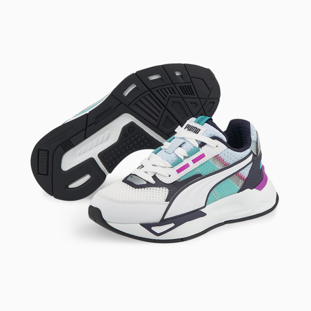 White / Parisian Night / Deep Orchid Puma Mirage Sport Tech Little Boys' Sneakers | 6357ZHBMU