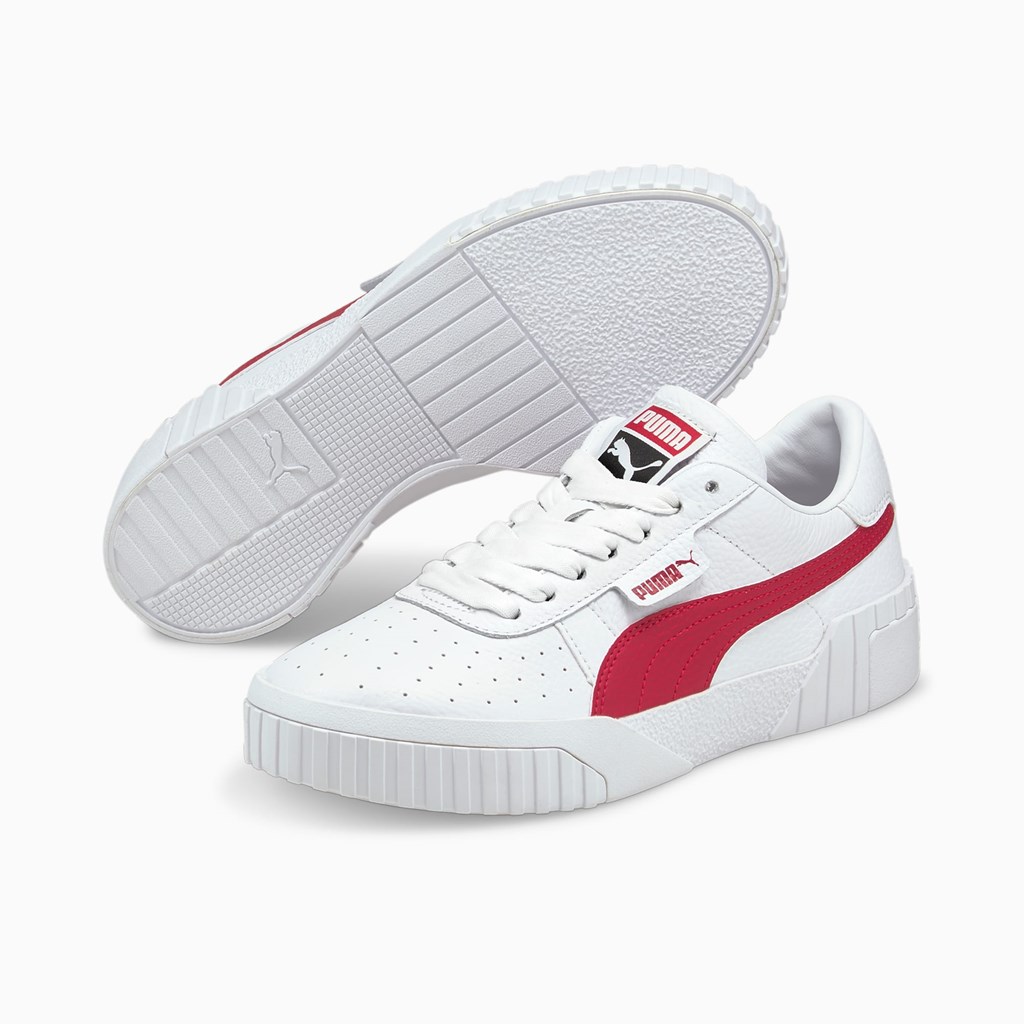 White / Persian Red Puma Cali  Women's Sneakers | 3072GQDNZ