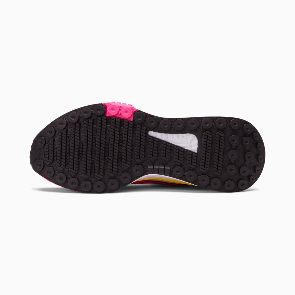 White / Pink Glo / Blazing Yellow Puma Wild Rider Rollin' JR Girls' Sneakers | 0963POXBW