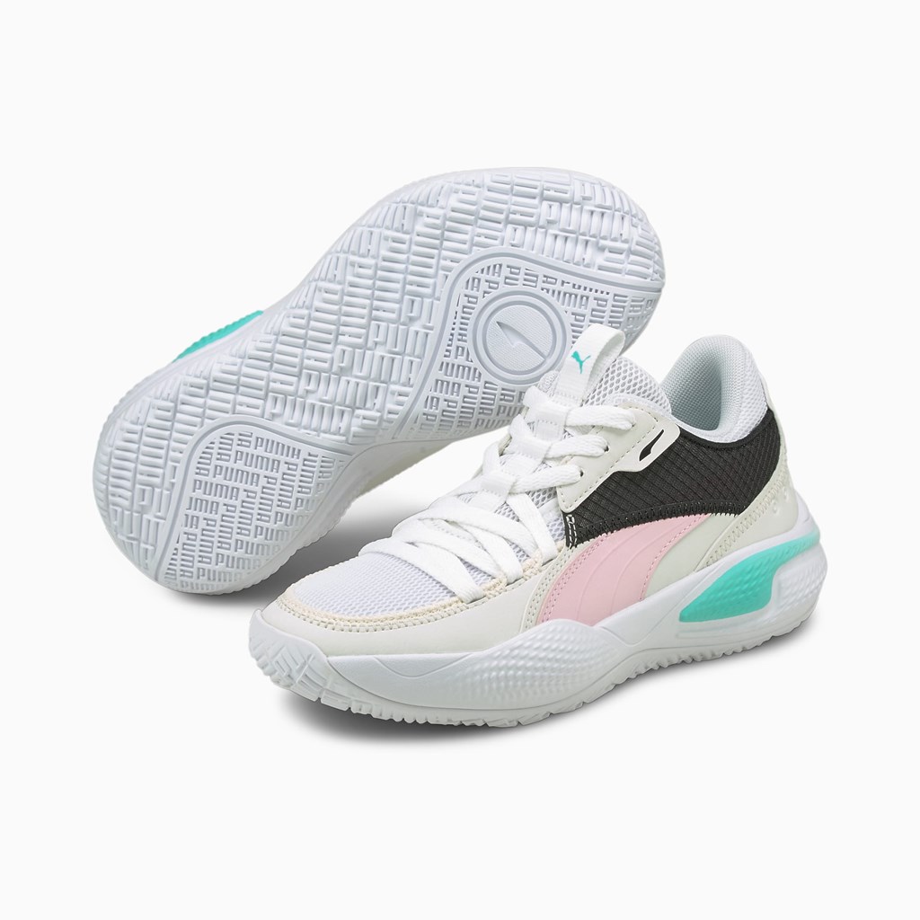 White / Pink Lady Puma Court Rider Summer Days Basketball Jr Girls' Basketball Shoes | 9608WGTHB