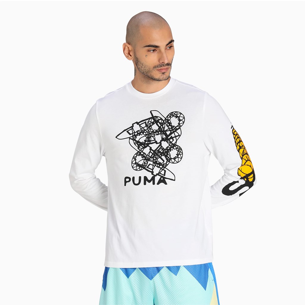 White Puma 4th Quarter Long Sleeve Men's Tee | 8601WNARY