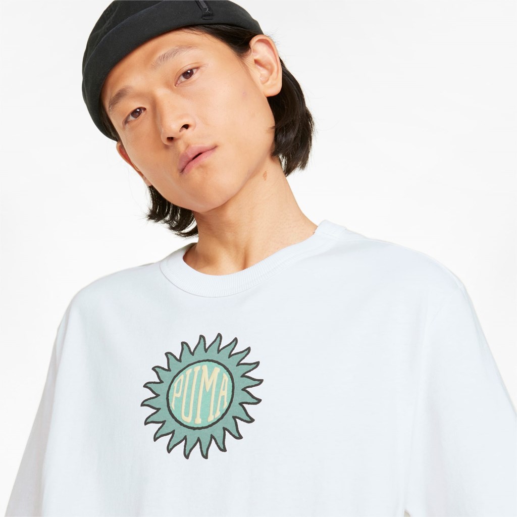 White Puma Downtown Graphic Crew Neck Men's Tee | 0837ELSZW