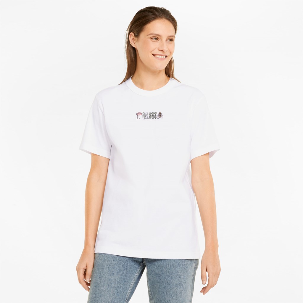 White Puma Downtown Relaxed Graphic Women\'s Tee | 2418CUAGR