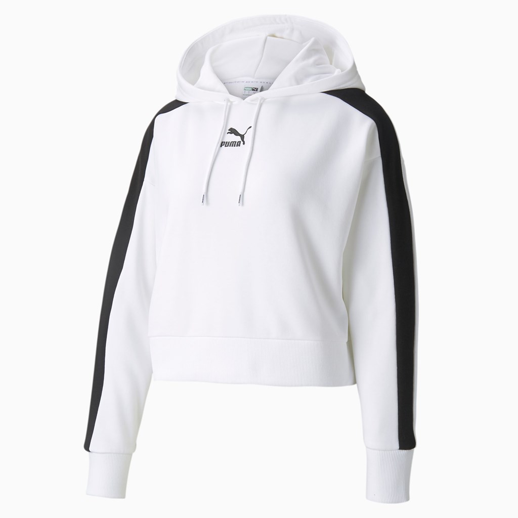 White Puma Iconic T7 Cropped Women\'s Hoodie | 1497SLCKQ