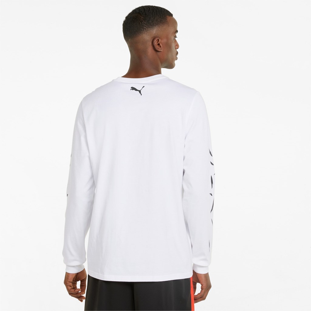 White Puma One of One Long Sleeve Basketball Men's Tee | 0864GNWLH