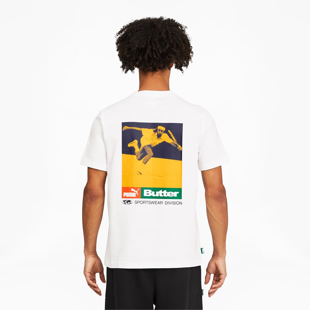 White Puma PUMA x BUTTER GOODS Graphic Tee Men's Tee | 9487WBUZN