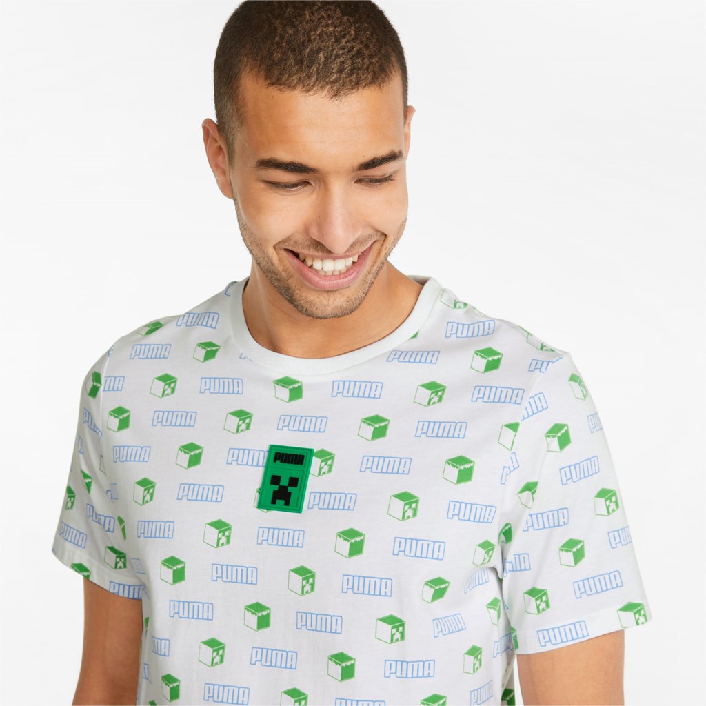 White Puma PUMA x MINECRAFT Printed Men's Tee | 7298XSGOC