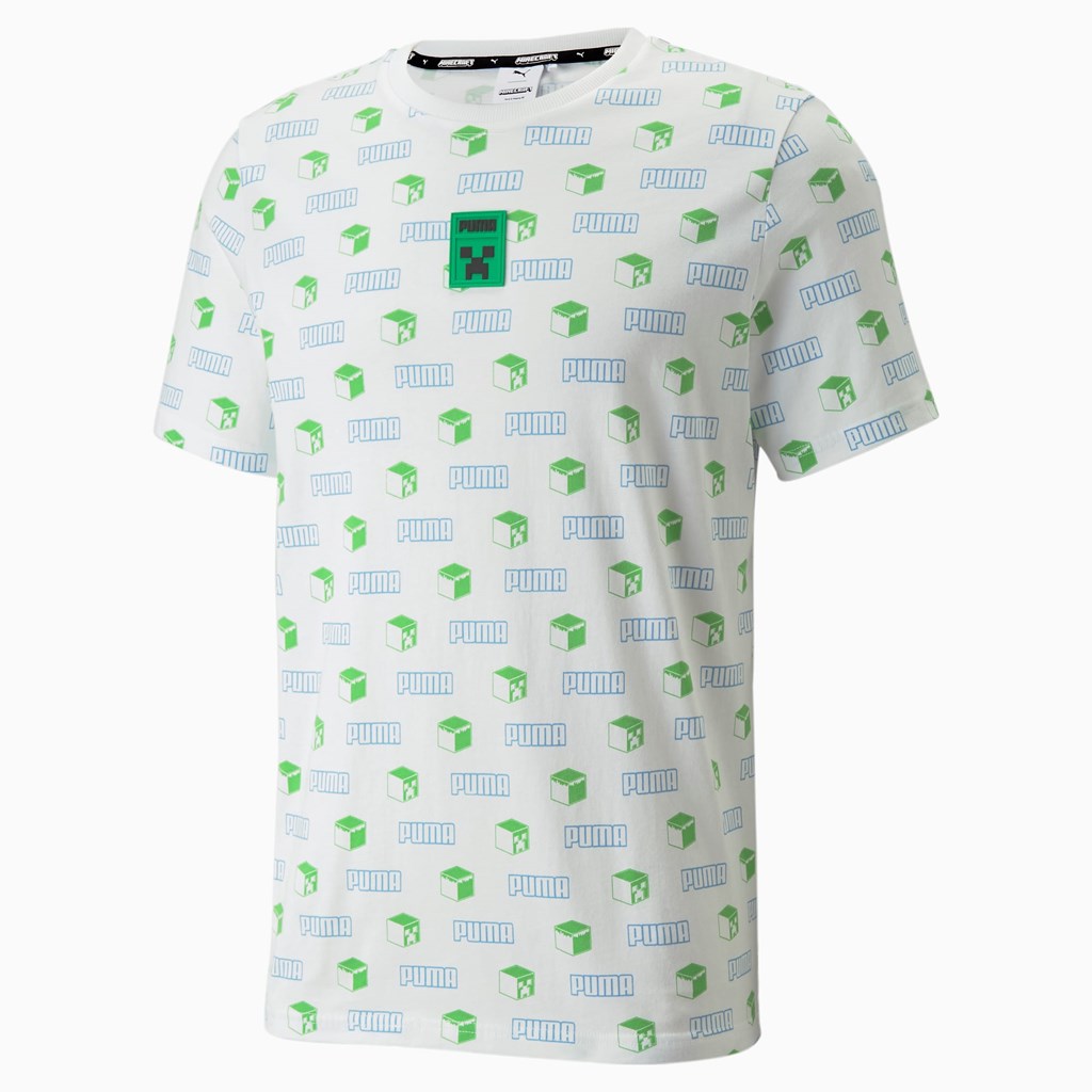 White Puma PUMA x MINECRAFT Printed Men's Tee | 7298XSGOC