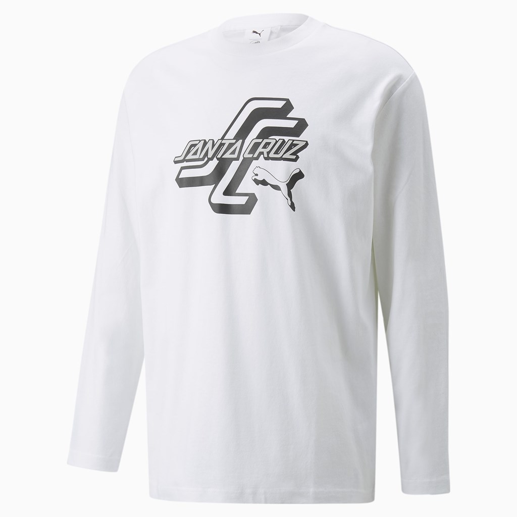 White Puma PUMA x SANTA CRUZ Long Sleeve Tee Men's Tee | 0548EPFVM