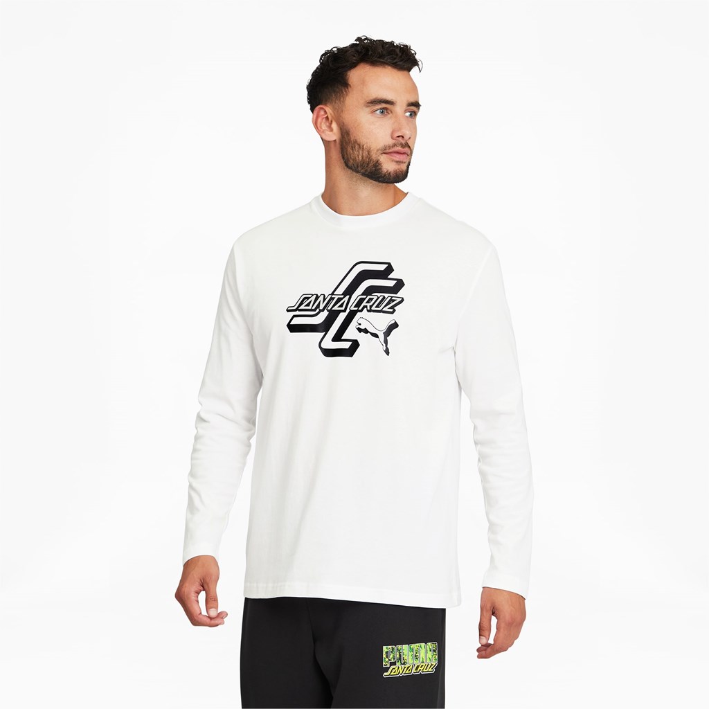 White Puma PUMA x SANTA CRUZ Long Sleeve Tee Men\'s Tee | 0548EPFVM