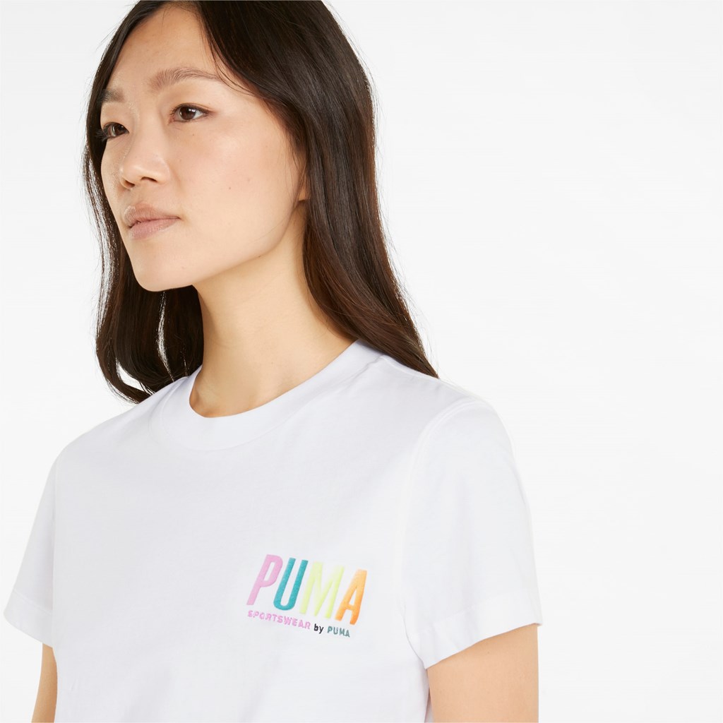 White Puma Sportswear by PUMA Graphic Women's Tee | 1672VMJCK