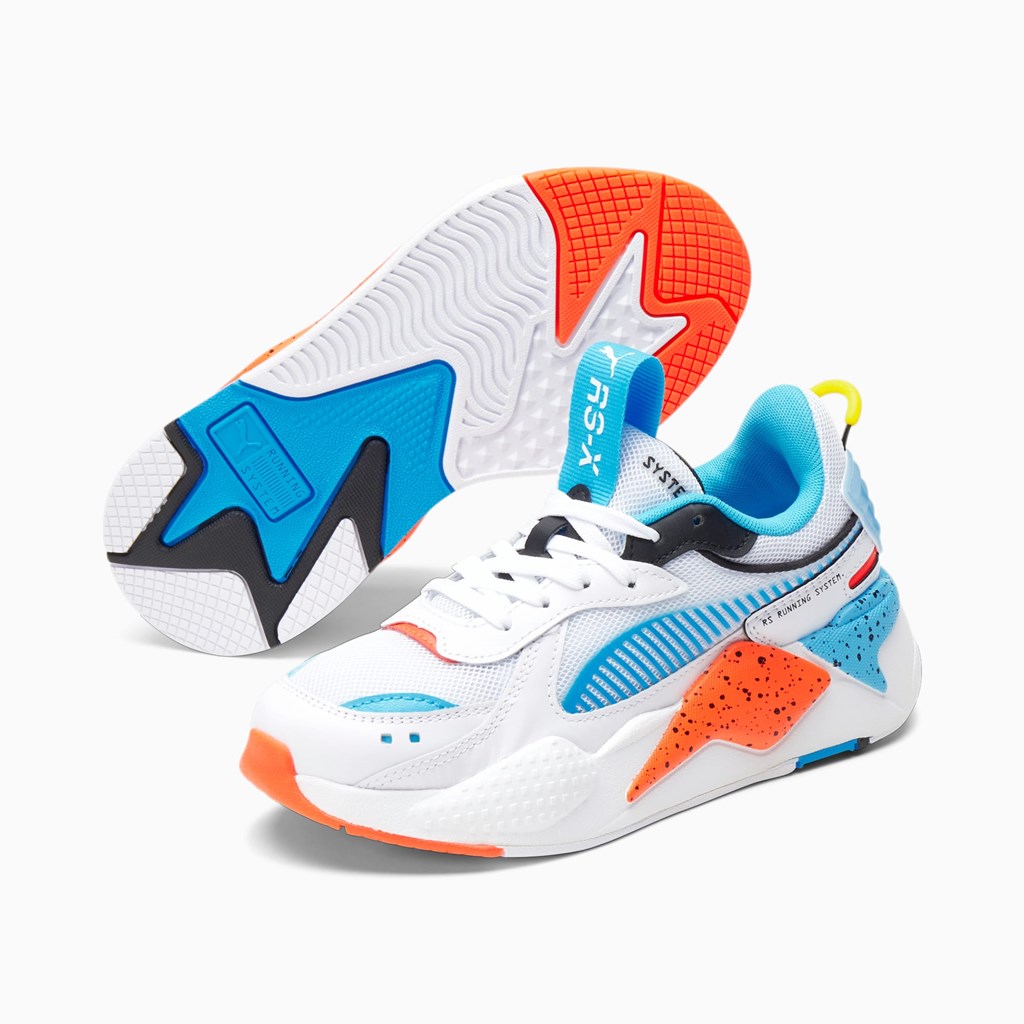 White / Red Blast / Luminous Blue Puma RS-X Airbrush JR Boys' Sneakers | 8651LKJTW