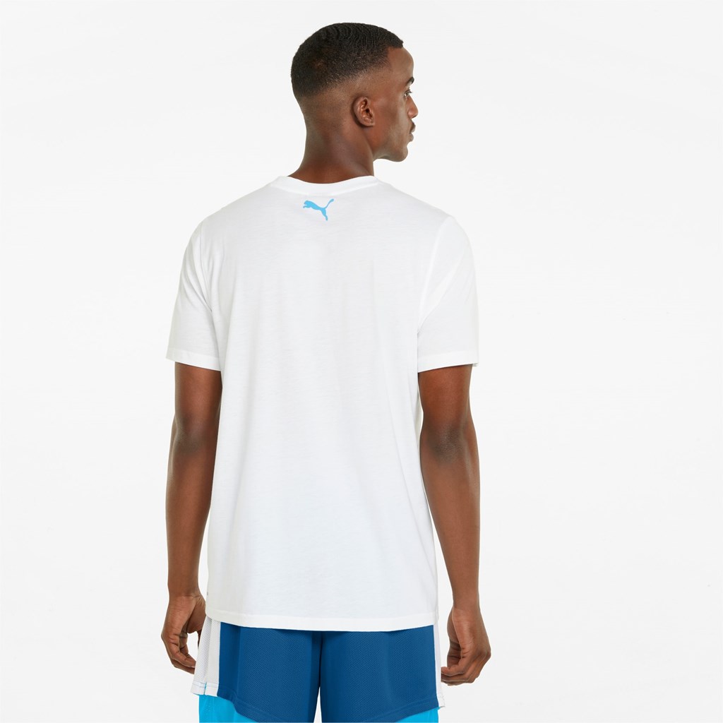 White / Sailing Blue Puma All Tournament Basketball Men's Tee | 7326IUCOM