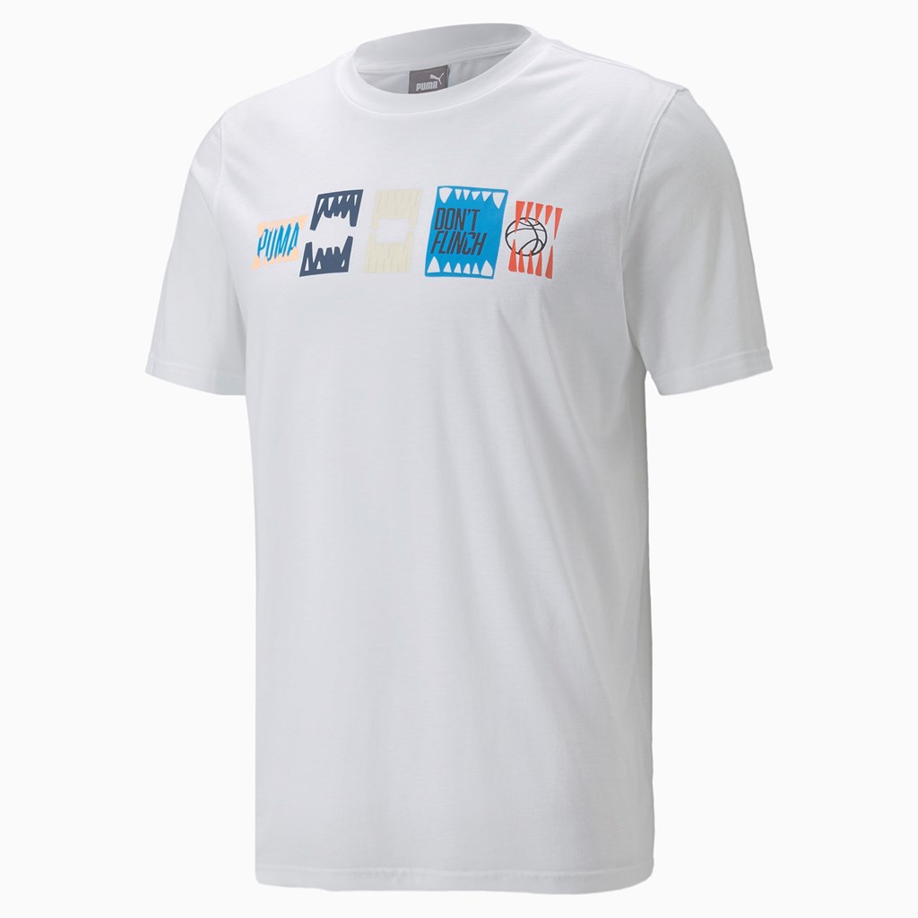 White / Sailing Blue Puma All Tournament Basketball Men's Tee | 7326IUCOM