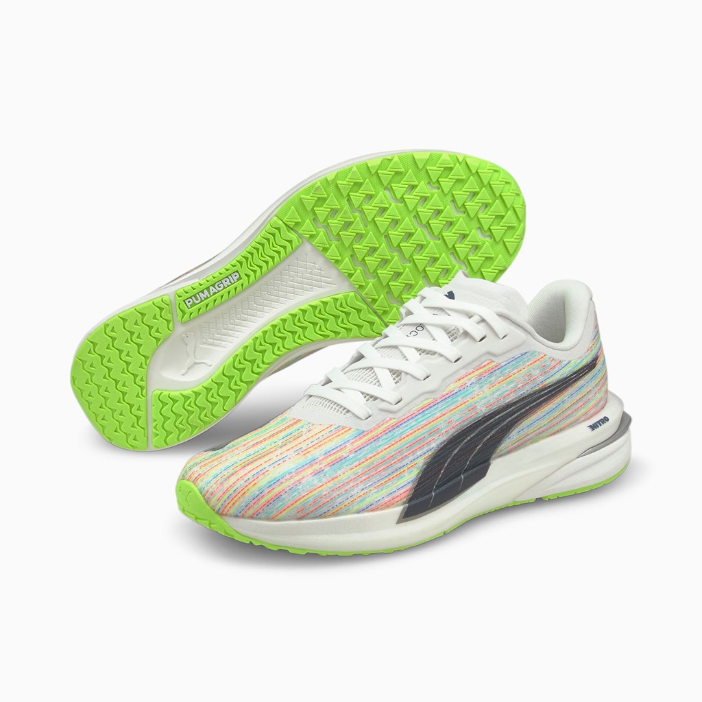 White / Spellbound / Green Glare Puma Velocity Nitro Spectra Running Women's Sneakers | 1875KLIRD