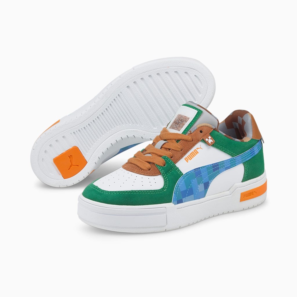 White / Star Sapphire / Amazon Green Puma Minecraft CA Pro JR Boys' Basketball Shoes | 1854GKSYE