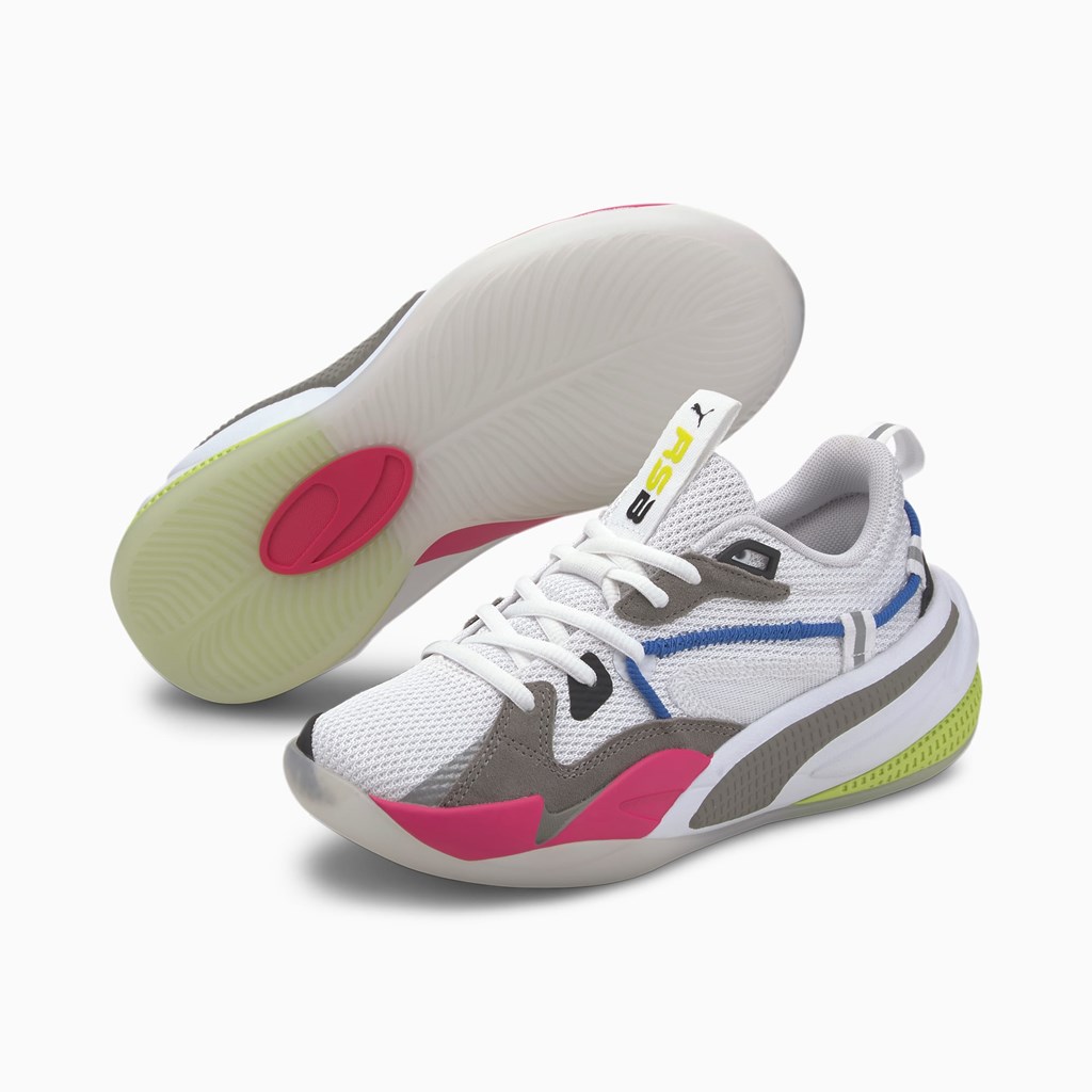 White / Steel Gray / Beetroot Purple Puma RS-DREAMER JR Girls' Basketball Shoes | 4137ORCAL