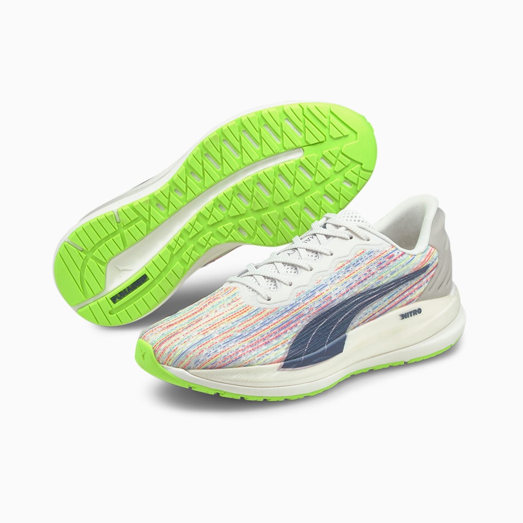 White / Sunblaze / Green Glare Puma Magnify Nitro SP Running Women's Sneakers | 1230EUHLX