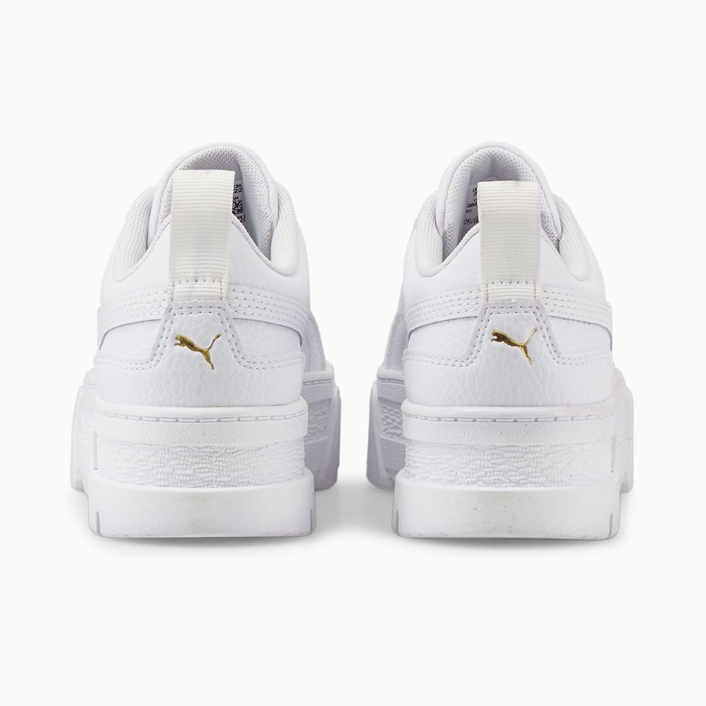 White / Team Gold Puma Mayze Leather Jr Girls' Sneakers | 5287ZMWXK