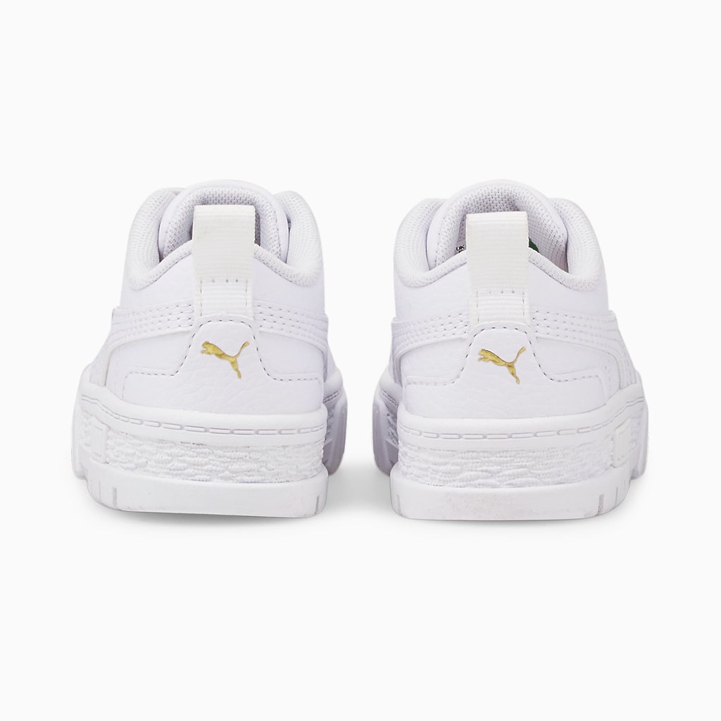 White / Team Gold Puma Mayze Leather Toddler Girls' Sneakers | 9260BHYGR