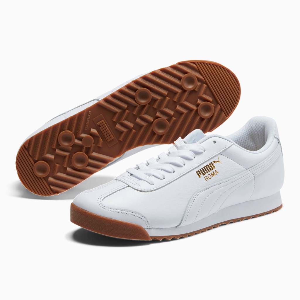 White / Team Gold Puma Roma Classic Gum Men's Sneakers | 3054LQCHN