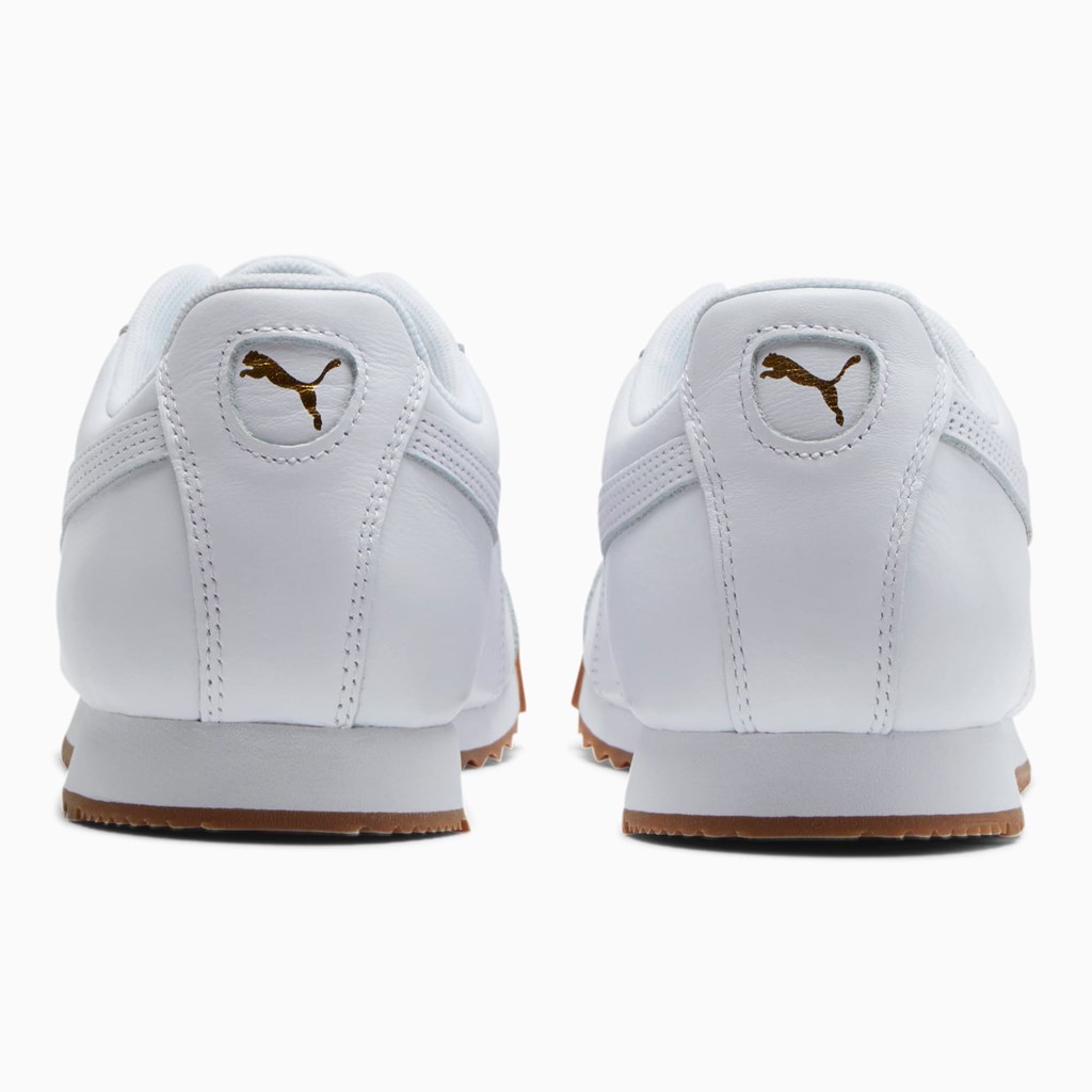 White / Team Gold Puma Roma Classic Gum Men's Sneakers | 3054LQCHN