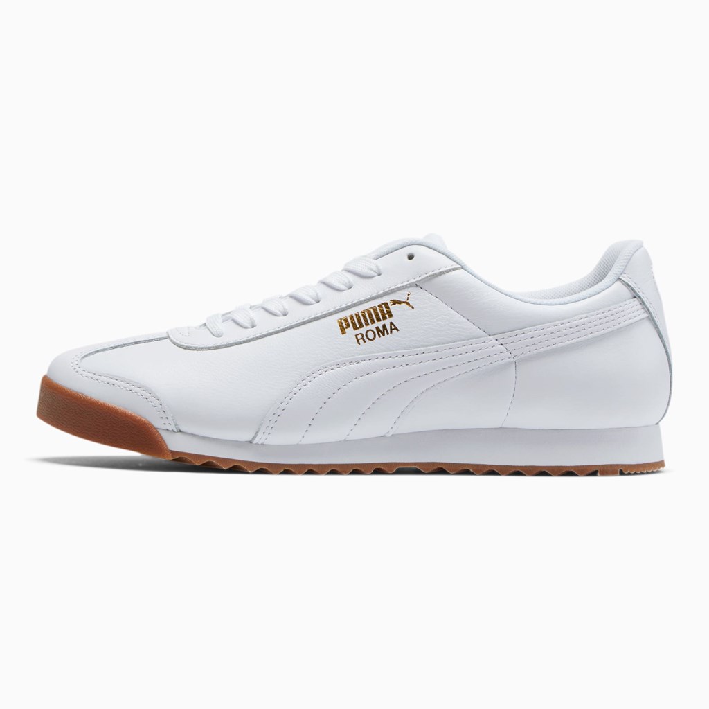 White / Team Gold Puma Roma Classic Gum Men\'s Sneakers | 3054LQCHN