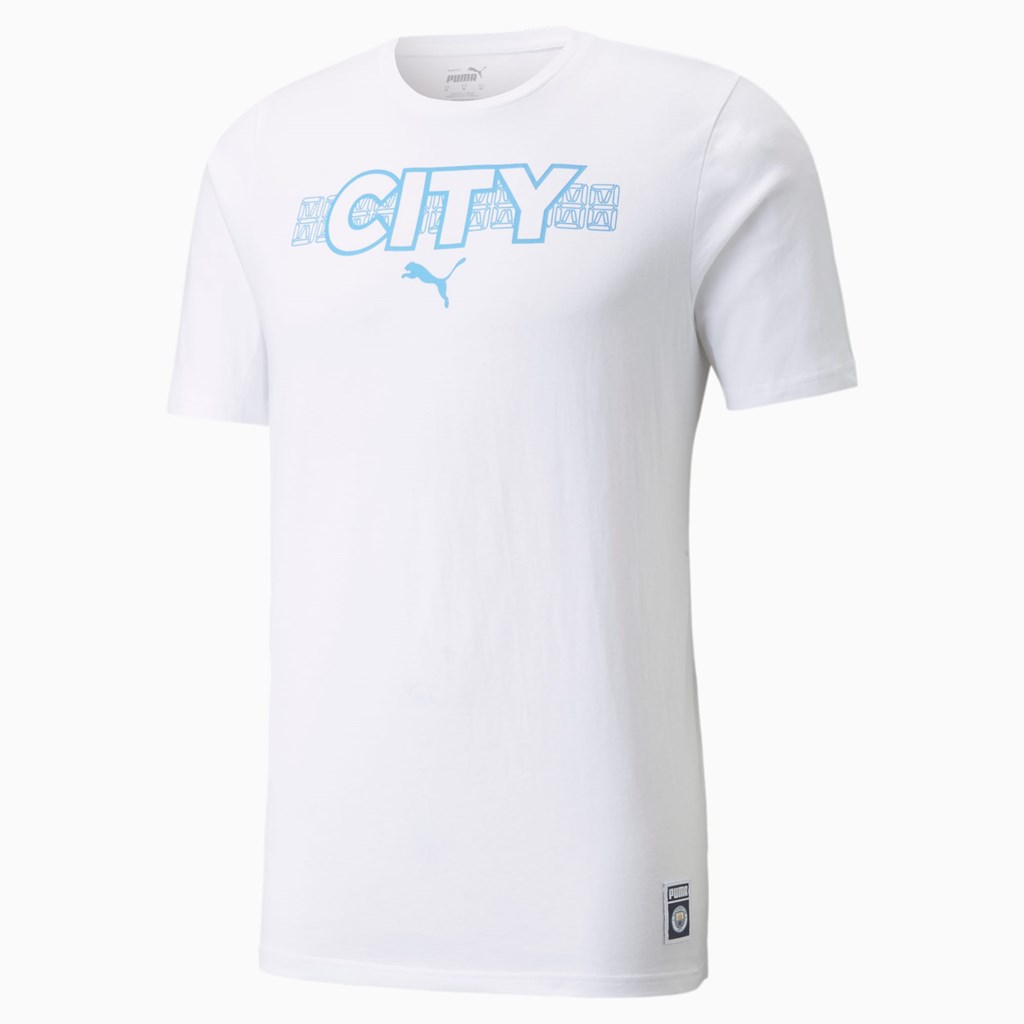 White / Team Light Blue Puma Manchester City FtblCore Soccer Men\'s Tee | 0796HGTDL