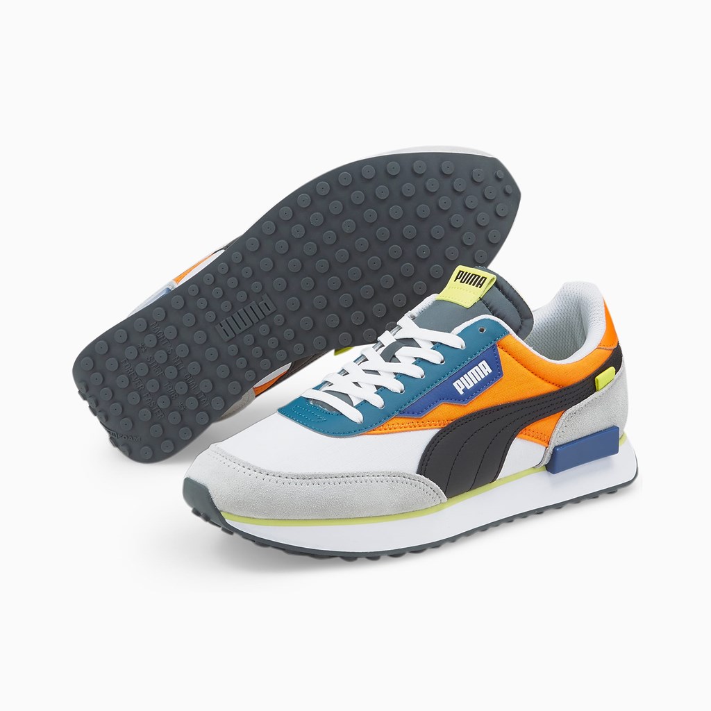 White / Vibrant Orange / Harbor Mist Puma Future Rider Play On Men's Sneakers | 2649NMPRT