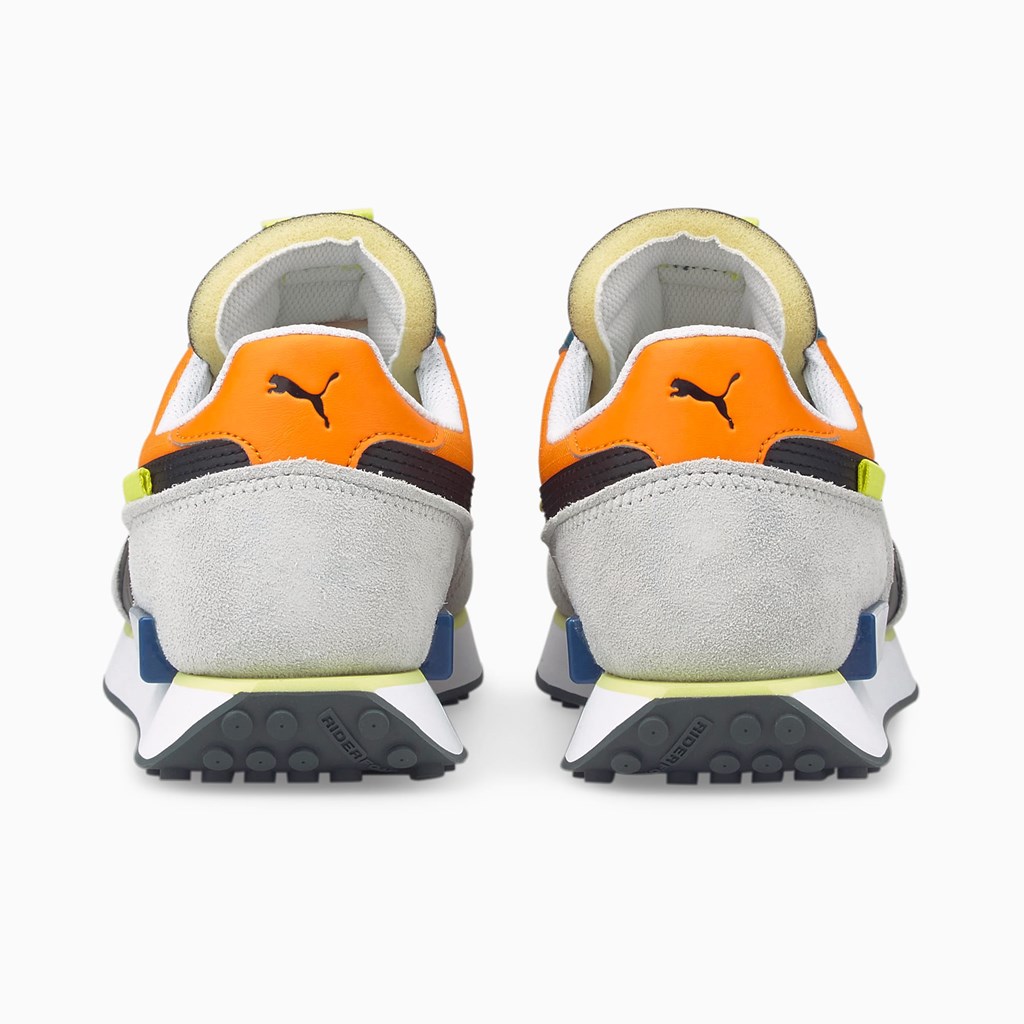 White / Vibrant Orange / Harbor Mist Puma Future Rider Play On Men's Sneakers | 2649NMPRT