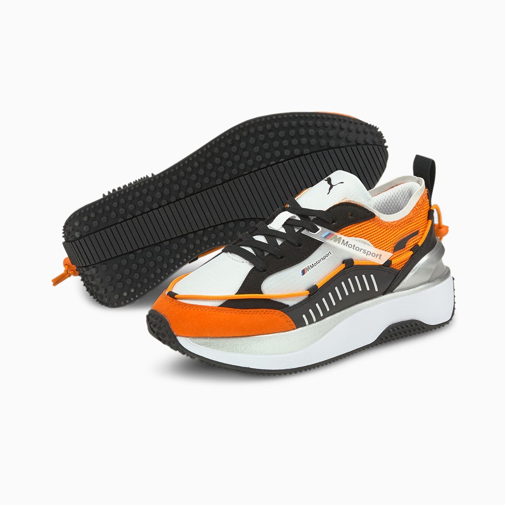 White / Vibrant Orange Puma BMW M Motorsport Cruise Rider  Women's Motorsport Shoes | 9162SBQIW