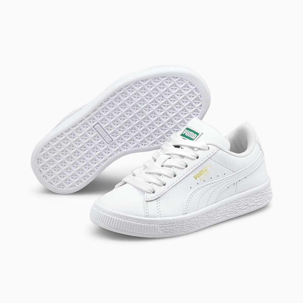 White / White Puma Basket Classic XXI Little Girls' Sneakers | 2790TOKBN