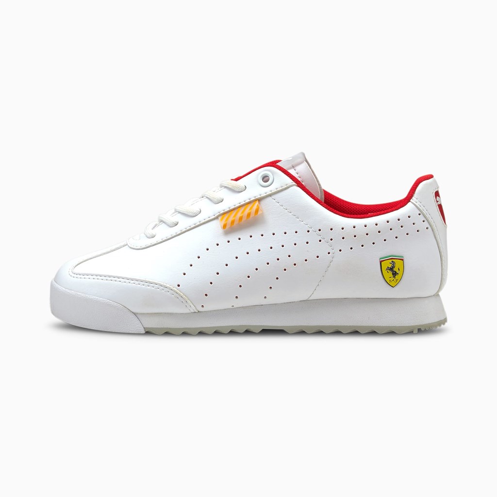 White / White Puma Ferrari Roma Via Perf JR Boys\' Sneakers | 5234YTLNJ