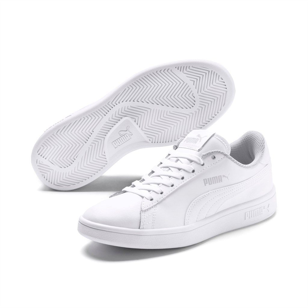 White / White Puma PUMA Smash v2 Leather JR Girls' Basketball Shoes | 4059MSNPV